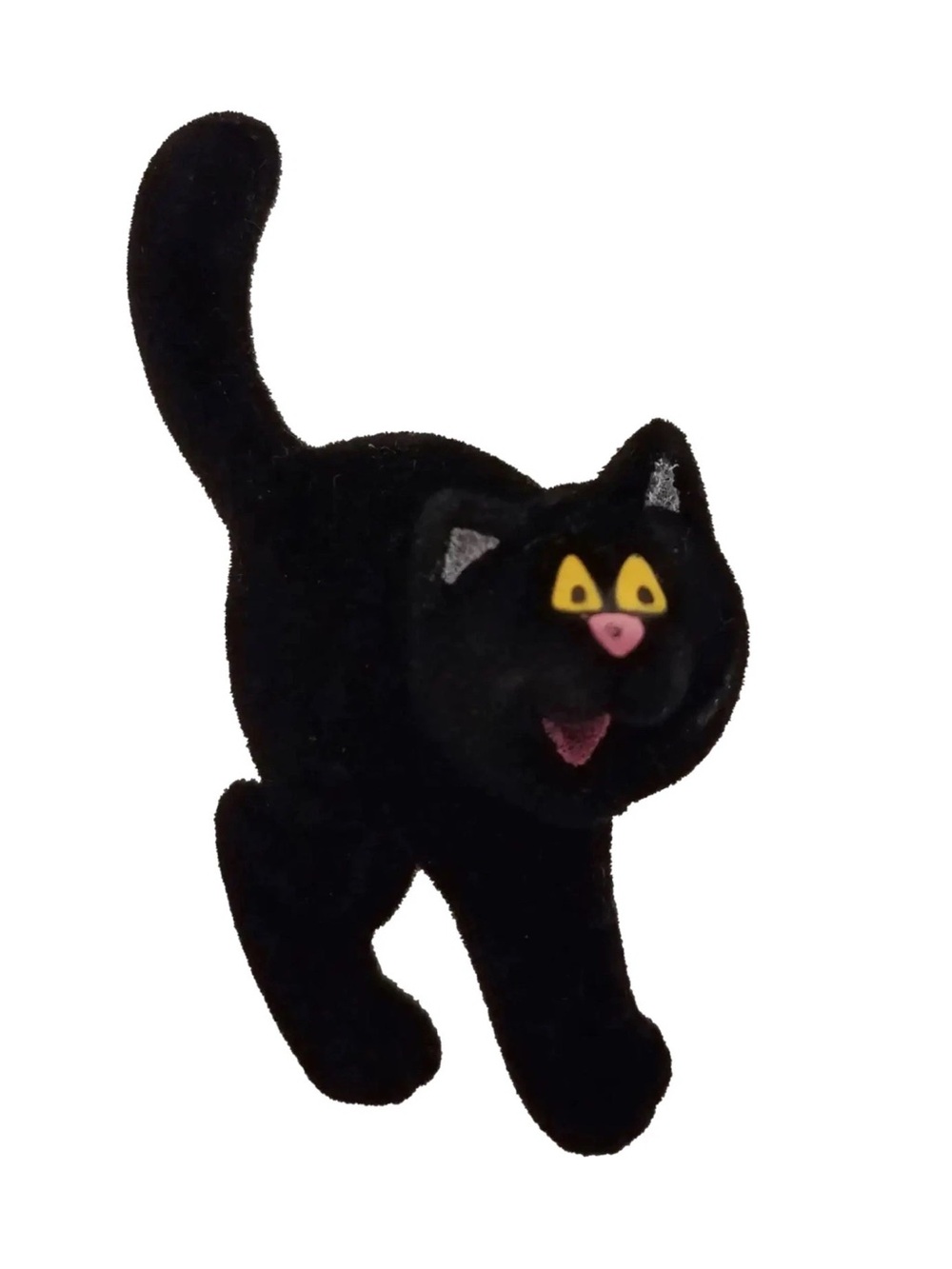 Vtg 1990 Hallmark Halloween Black Cat Flocked Fuzzy Brooch Pin Scaredy Cat
